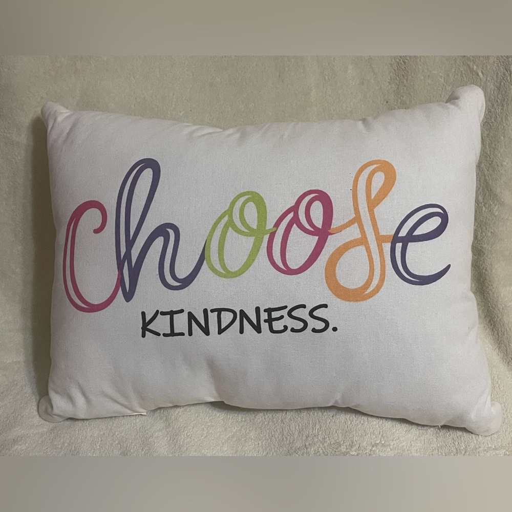 Choose Kindness" White & Multi-Color Rectangle Throw Pillow  13.0 x 18.0 x 4.0